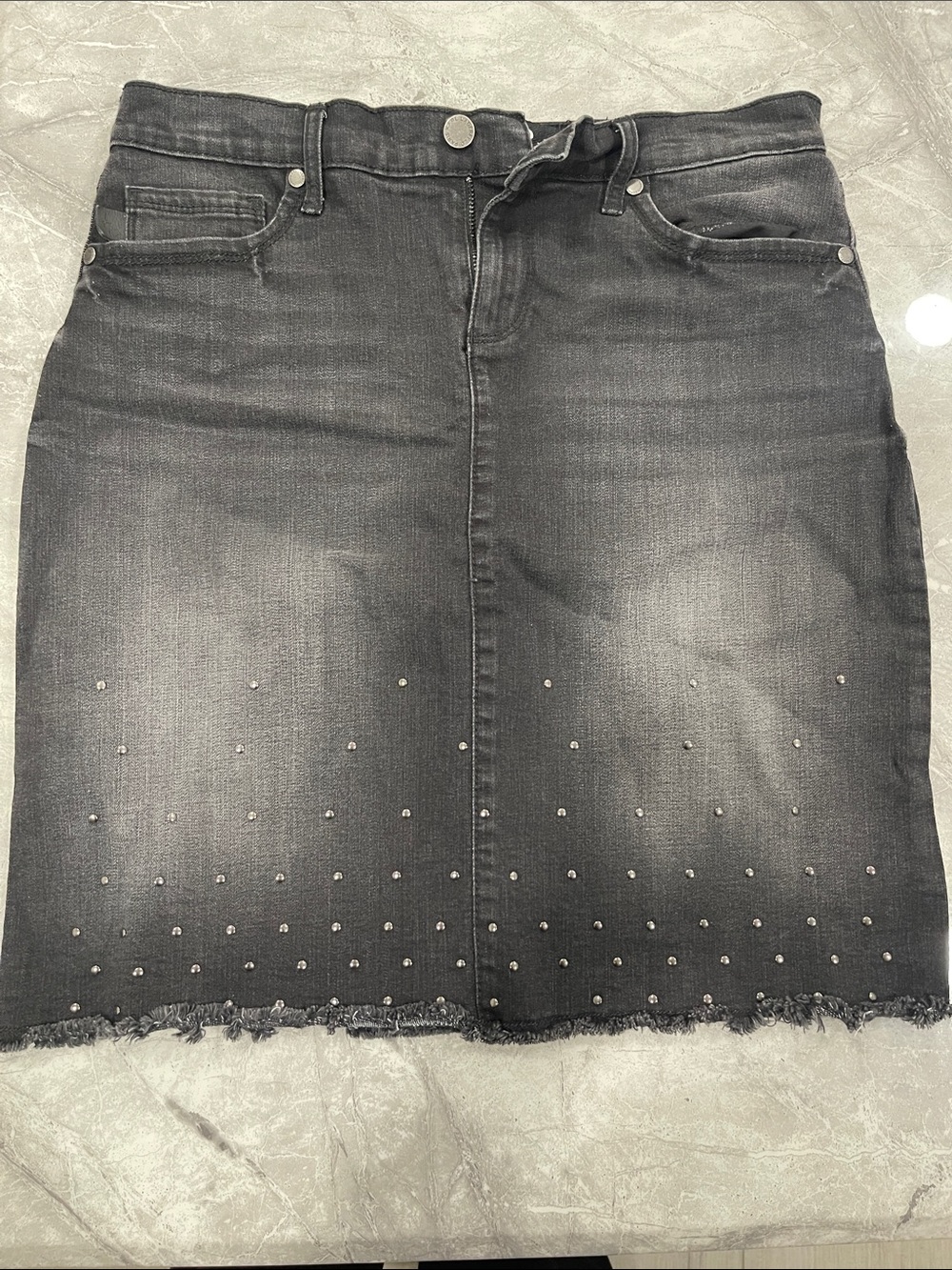 Karl Lagerfeld Black Washed Denim Pencil Skirt with Studs